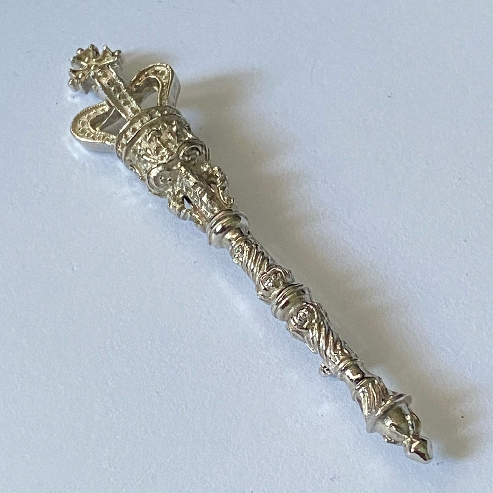 Crown Cross Silver Tone Scepter Brooch Pin